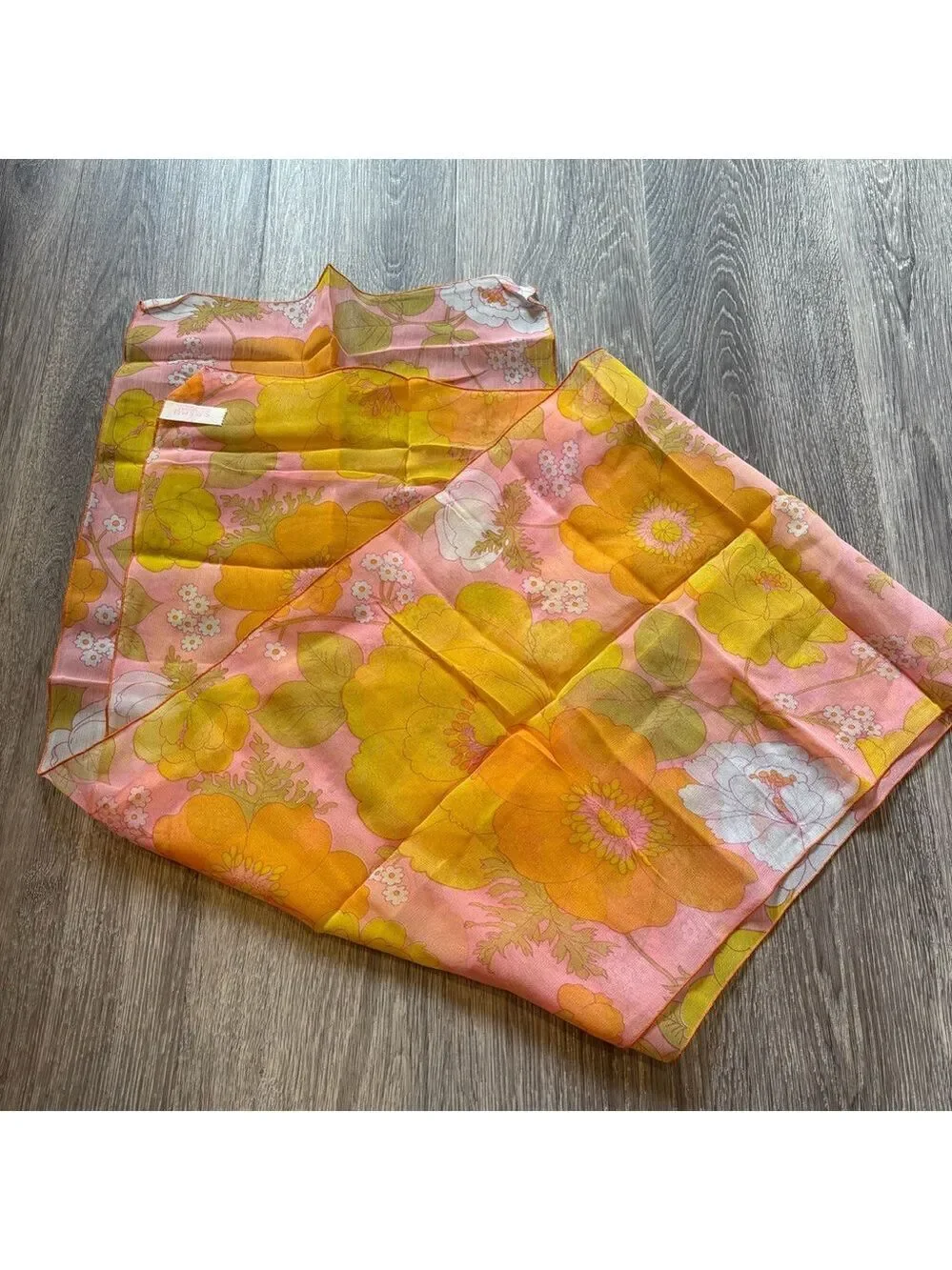 Vintage Elegant Floral Pink and Yellow Scarf